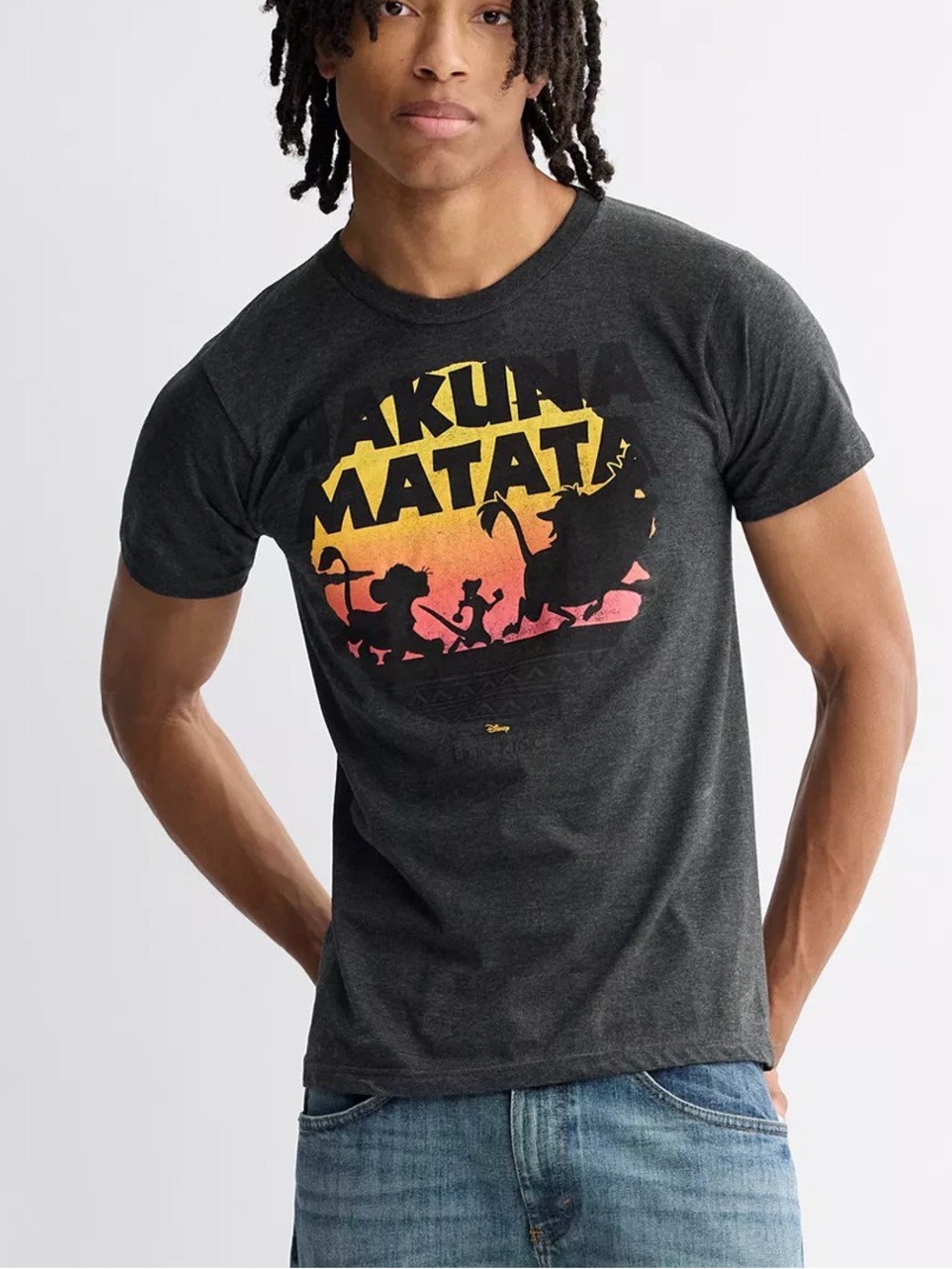 Disney Charcoal Hakuna Matata Graphic Tee - Yellow and Pink Sunset Print